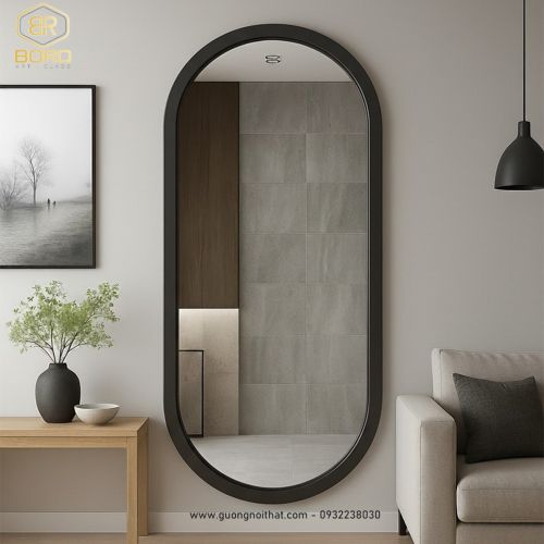 Gương soi toàn thân dáng oval khung gỗ KGBR90, KT theo yêu cầu