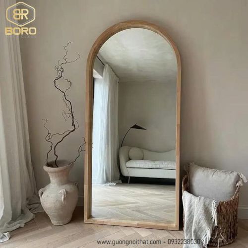 Gương soi toàn thân dáng vòm khung gỗ KGBR91, KT theo yêu cầu