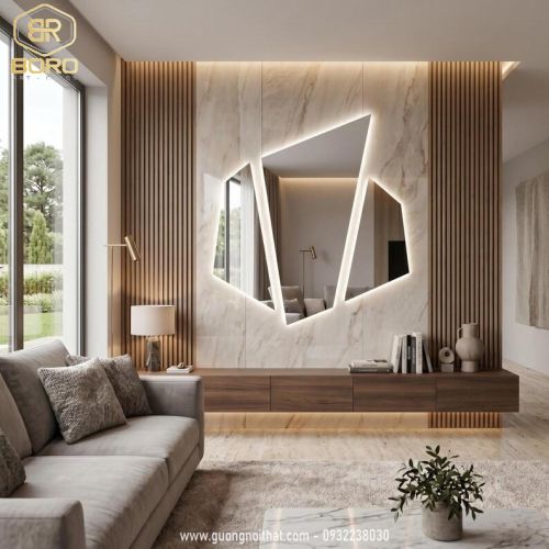 Gương bộ 3 đèn led cảm ứng LED021, kích thước 90*90cm hoặc theo yêu cầu