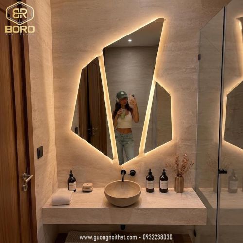 Gương bộ 3 đèn led cảm ứng LED021, kích thước 90*90cm hoặc theo yêu cầu