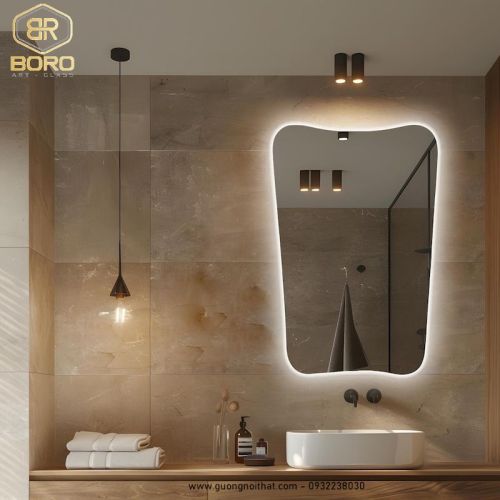 Gương led có nút cảm ứng, gương nhà tắm phi định hình LED025, kích thước 60*90CM