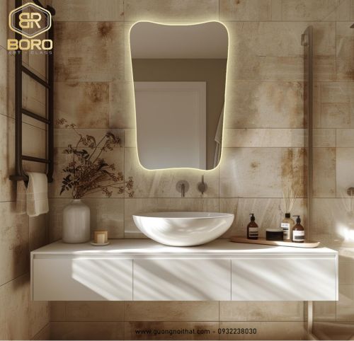 Gương led có nút cảm ứng, gương nhà tắm phi định hình LED025, kích thước 60*90CM