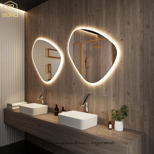 Gương đôi nhà tắm có đèn led hình dáng độc đáo LED029 Kích thước theo yêu cầu