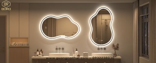 Gương phòng tắm không đối xứng có đèn LED, LED031, KT 60*90cm