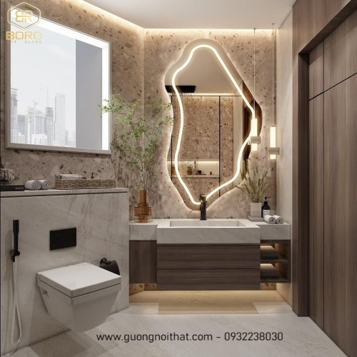 Gương trang điểm phòng tắm hình dáng độc đáo, gương trang điểm có đèn LED LED033, KT 70*130cm