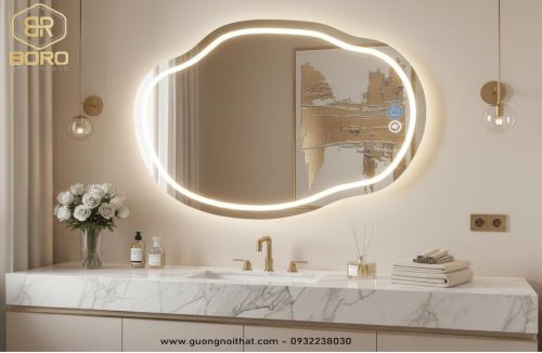 Gương có đèn LED cho phòng tắm, gương LED không đối xứng cho phòng tắm, LED034, KT 60*90cm