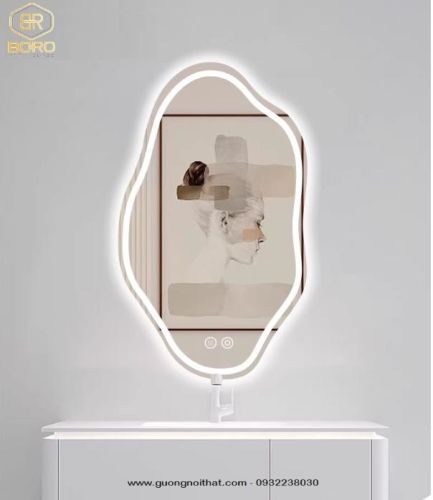 Gương trang điểm phòng tắm hình dáng độc đáo, gương trang điểm có đèn LED LED035, KT 60*100cm