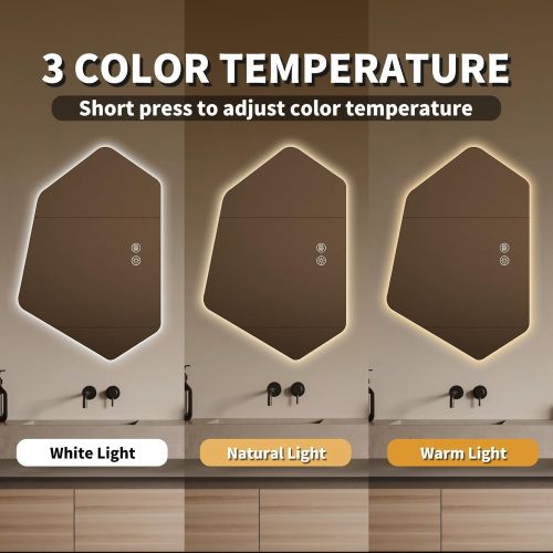 Gương phòng tắm LED, Gương trang điểm, Gương đèn led chống sương mù với 3 màu đèn có thể điều chỉnh độ sáng LED039, KT 60*90cm