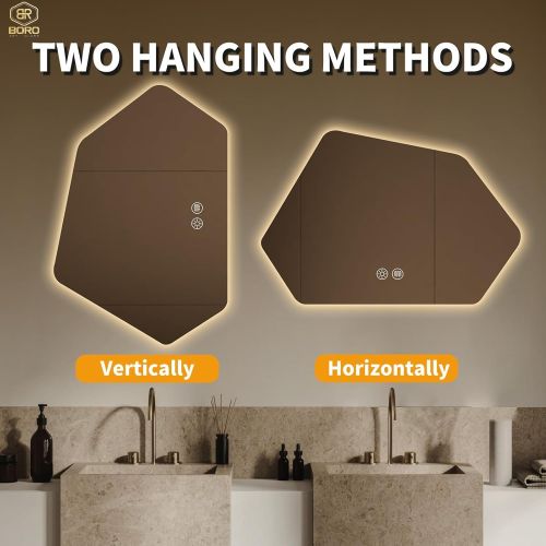 Gương phòng tắm LED, Gương trang điểm, Gương đèn led chống sương mù với 3 màu đèn có thể điều chỉnh độ sáng LED039, KT 60*90cm