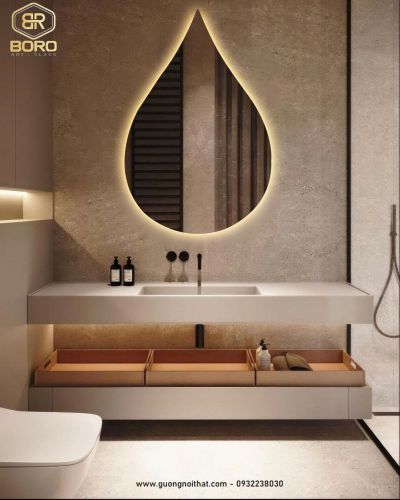 Gương treo tường LED giọt sương, Gương phòng tắm không khung có đèn LED040, KT 60*90cm