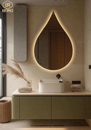 Gương treo tường LED giọt sương, Gương phòng tắm không khung có đèn LED040, KT 60*90cm