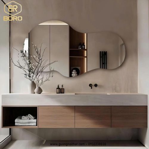 Gương phòng tắm LED không đối xứng, Gương trang trí không khung có đèn hiện đại LED043, KT 72*128cm