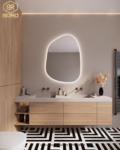 Gương phòng tắm LED, Gương phòng tắm có đèn nền, Gương trang trí treo tường LED LED044, KT 55*75cm