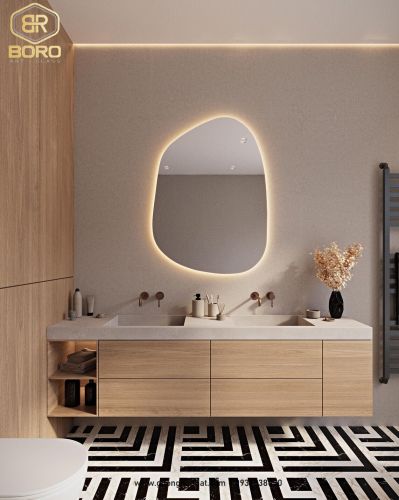 Gương phòng tắm LED, Gương phòng tắm có đèn nền, Gương trang trí treo tường LED LED044, KT 55*75cm