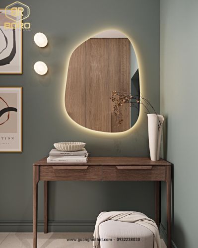 Gương phòng tắm LED, Gương phòng tắm có đèn nền, Gương trang trí treo tường LED LED044, KT 55*75cm