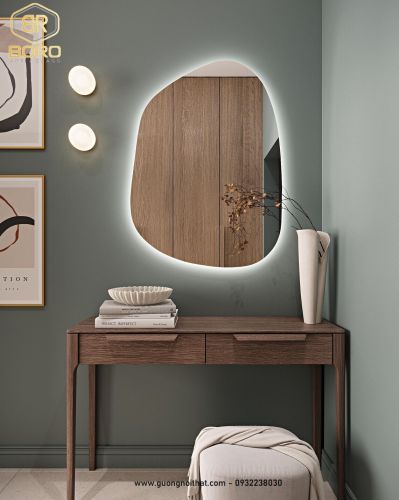 Gương phòng tắm LED, Gương phòng tắm có đèn nền, Gương trang trí treo tường LED LED044, KT 55*75cm