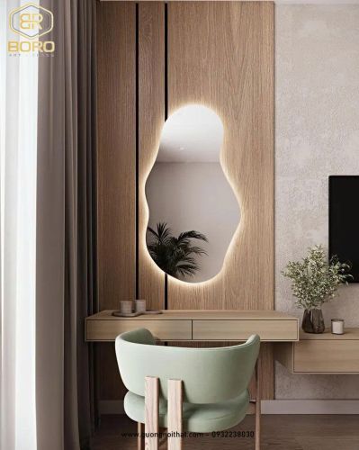 Gương không đều có đèn LED, Gương phòng tắm có đèn LED, Gương chiếu sáng không đối xứng, Gương trang điểm LED045, KT 50*90cm