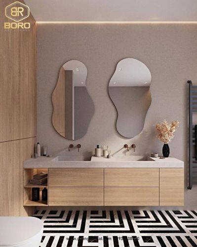 Gương không đều có đèn LED, Gương phòng tắm có đèn LED, Gương chiếu sáng không đối xứng, Gương trang điểm LED045, KT 50*90cm