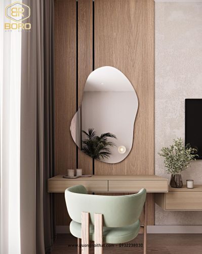 Gương bất đối xứng có đèn LED, Gương phòng ngủ có đèn nền, Gương trang trí có đèn LED046, KT 63*90cm