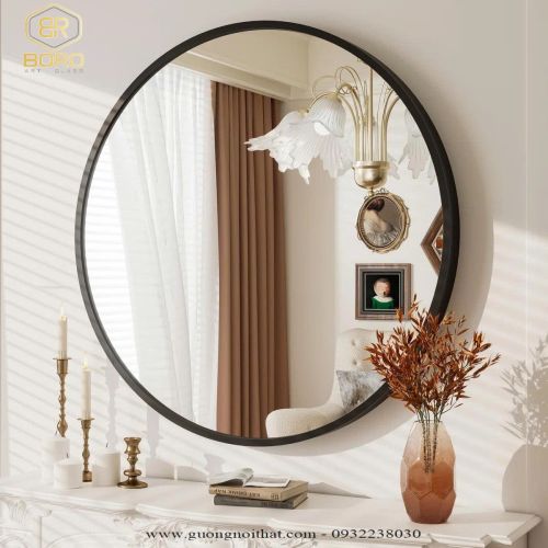 Gương tròn khung nhôm gương phôi Bỉ cao cấp, kích thước D60 cm