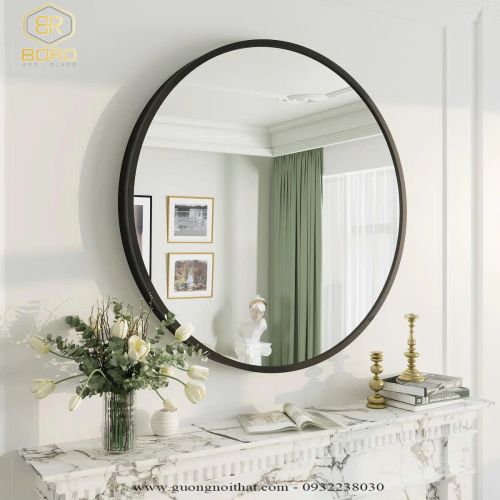 Gương tròn khung nhôm gương phôi Bỉ cao cấp, kích thước D60 cm