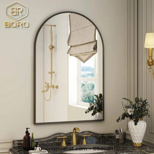 Gương vòm khung nhôm gương phôi Bỉ NHOMBR002, kích thước 60*80 cm