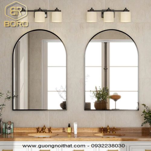 Gương vòm khung nhôm gương phôi Bỉ NHOMBR002, kích thước 60*80 cm