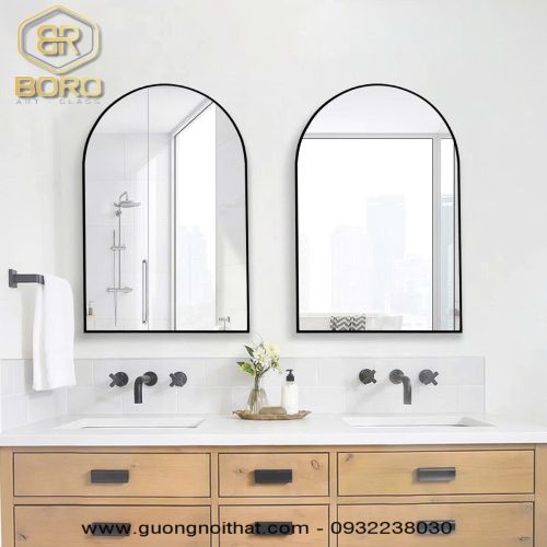 Gương vòm khung nhôm gương phôi Bỉ NHOMBR002, kích thước 60*80 cm