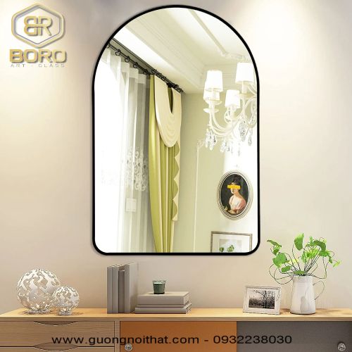Gương vòm khung nhôm gương phôi Bỉ NHOMBR002, kích thước 60*80 cm