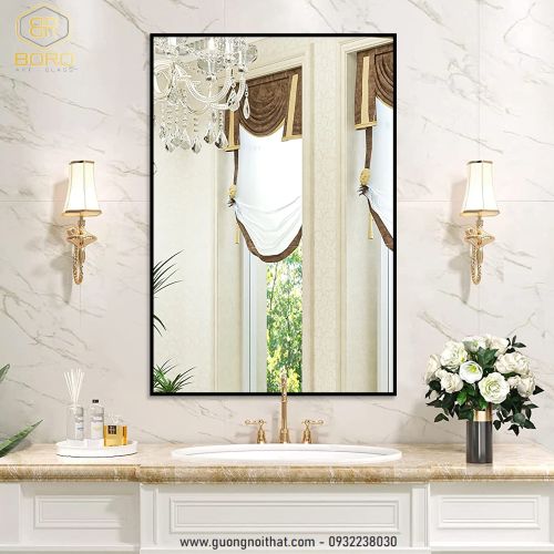 Gương nhà tắm khung nhôm gương phôi Bỉ NHOMBR003, KT 60*80 cm
