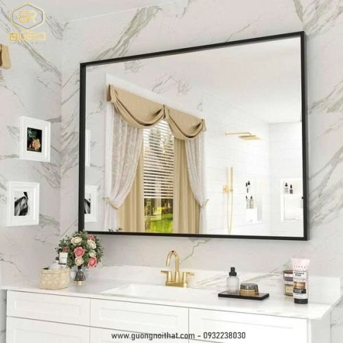 Gương nhà tắm khung nhôm gương phôi Bỉ NHOMBR003, KT 60*80 cm