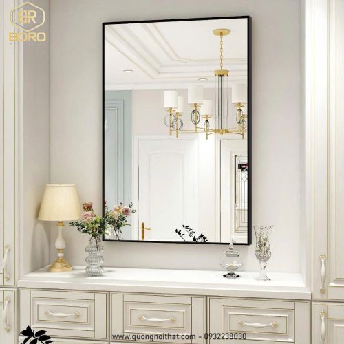Gương nhà tắm khung nhôm gương phôi Bỉ NHOMBR003, kích thước 60*80 cm