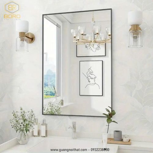 Gương nhà tắm khung nhôm gương phôi Bỉ NHOMBR003, kích thước 60*80 cm