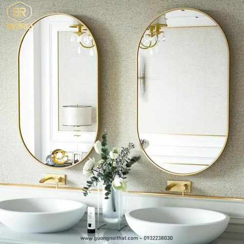 Gương nhà tắm khung nhôm oval gương phôi Bỉ NHOMBR008, KT 60*80 cm