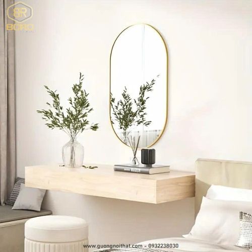 Gương nhà tắm khung nhôm oval gương phôi Bỉ NHOMBR008, KT 60*80 cm