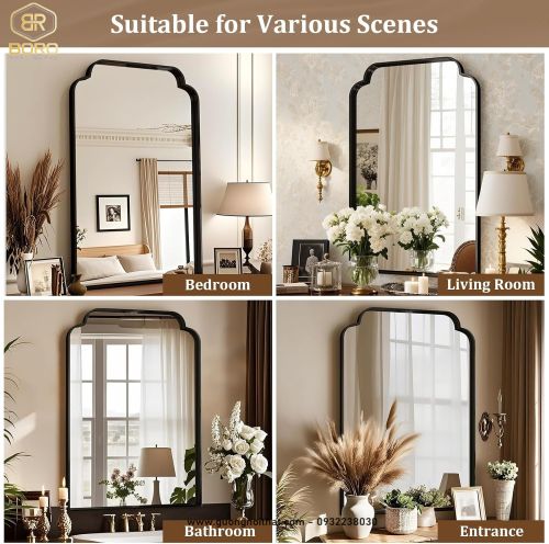 Gương phòng tắm màu đen, Gương hình chữ nhật góc bo tròn NHOMBR009, KT 60*90 cm