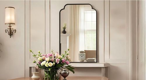 Gương phòng tắm màu đen, Gương hình chữ nhật góc bo tròn NHOMBR009, KT 60*90 cm