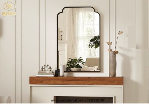 Gương phòng tắm màu đen, Gương hình chữ nhật góc bo tròn NHOMBR009, KT 60*90 cm