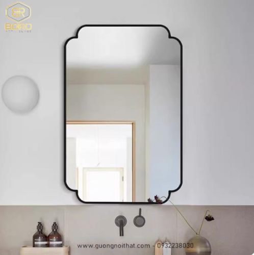 Gương phòng tắm, Gương khung nhôm phong cách Indochine NHOMBR011, KT 60*90 cm