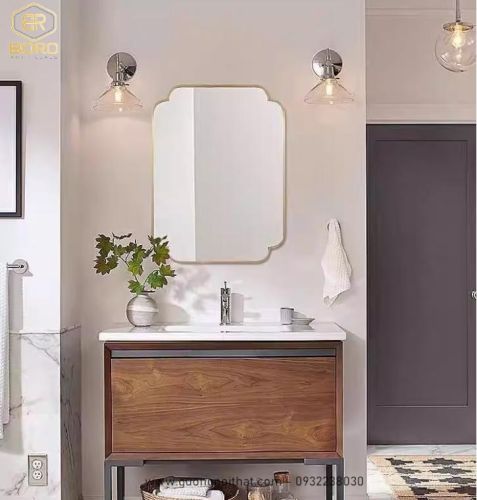 Gương phòng tắm, Gương khung nhôm phong cách Indochine NHOMBR011, KT 60*90 cm
