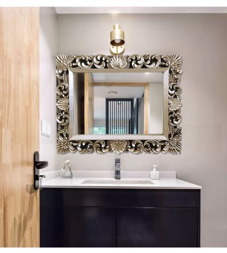 Gương cổ điển phòng tắm, gương trang trí PU825B, màu bạc cổ, Kích thước 76*96cm