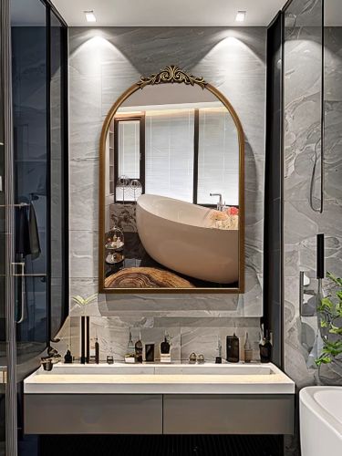 Gương phòng tắm tân cổ điển PU849A, màu đồngKích thước 60*92 cm