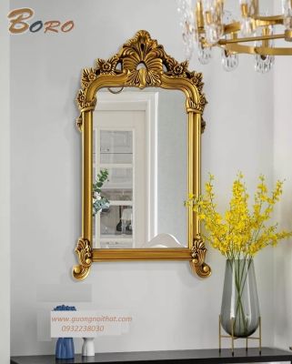 Gương phòng tắm cổ điển, gương trang trí cổ điển PU892, KT 69*117 cm