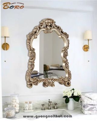 Gương bàn trang điểm cổ điển, gương phòng tắm PU904B, Kích thước 56*76 cm