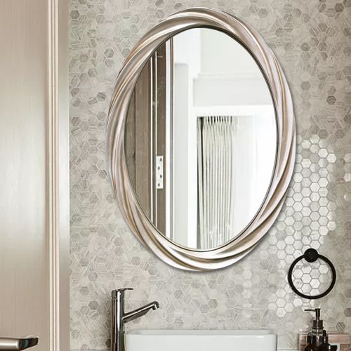 Gương bàn trang điểm cổ điển, gương phòng tắm PU907B màu bạc cổ, Kích thước 54*74 cm