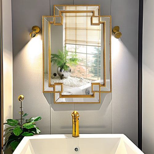 Gương trang trí nghệ thuật decor phòng khách, gương nhà tắm, PU937, Kích thước 68*98cm