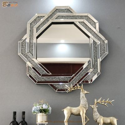 Gương trang trí phong cách Châu Âu viền pha lê PU986, Kích thước 90*90 cm