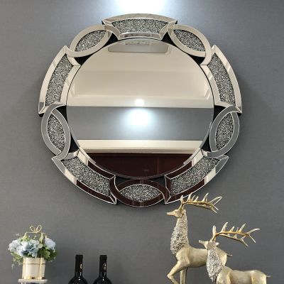 Gương trang trí phong cách Châu Âu viền pha lê PU989, Kích thước 90*90 cm