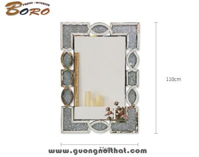 Gương trang trí phong cách Châu Âu viền pha lê PU994, Kích thước 77*110 cm