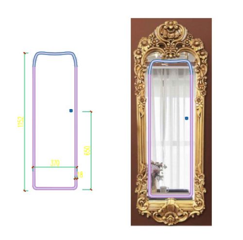 Gương soi toàn thân cổ điển có đèn led PULED837, kích thước 60*168cm, màu vàng cổ 